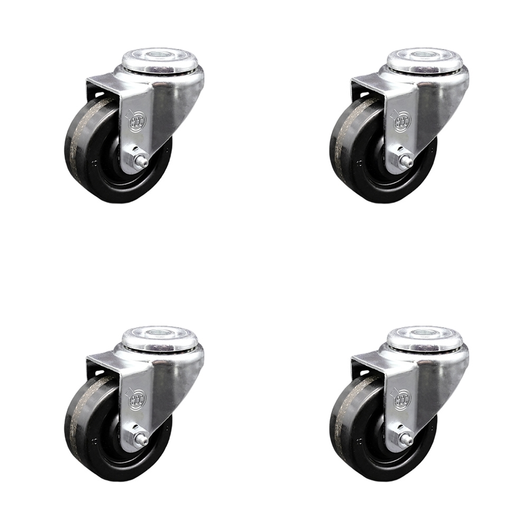Service Caster, 3 1/2in. x 1 1/4in. Stem Casters, Wheel Diameter 3.5 in, Caster Type Swivel, Package (qty.) 4, Model# SCC-BH20S3514-PHR-4